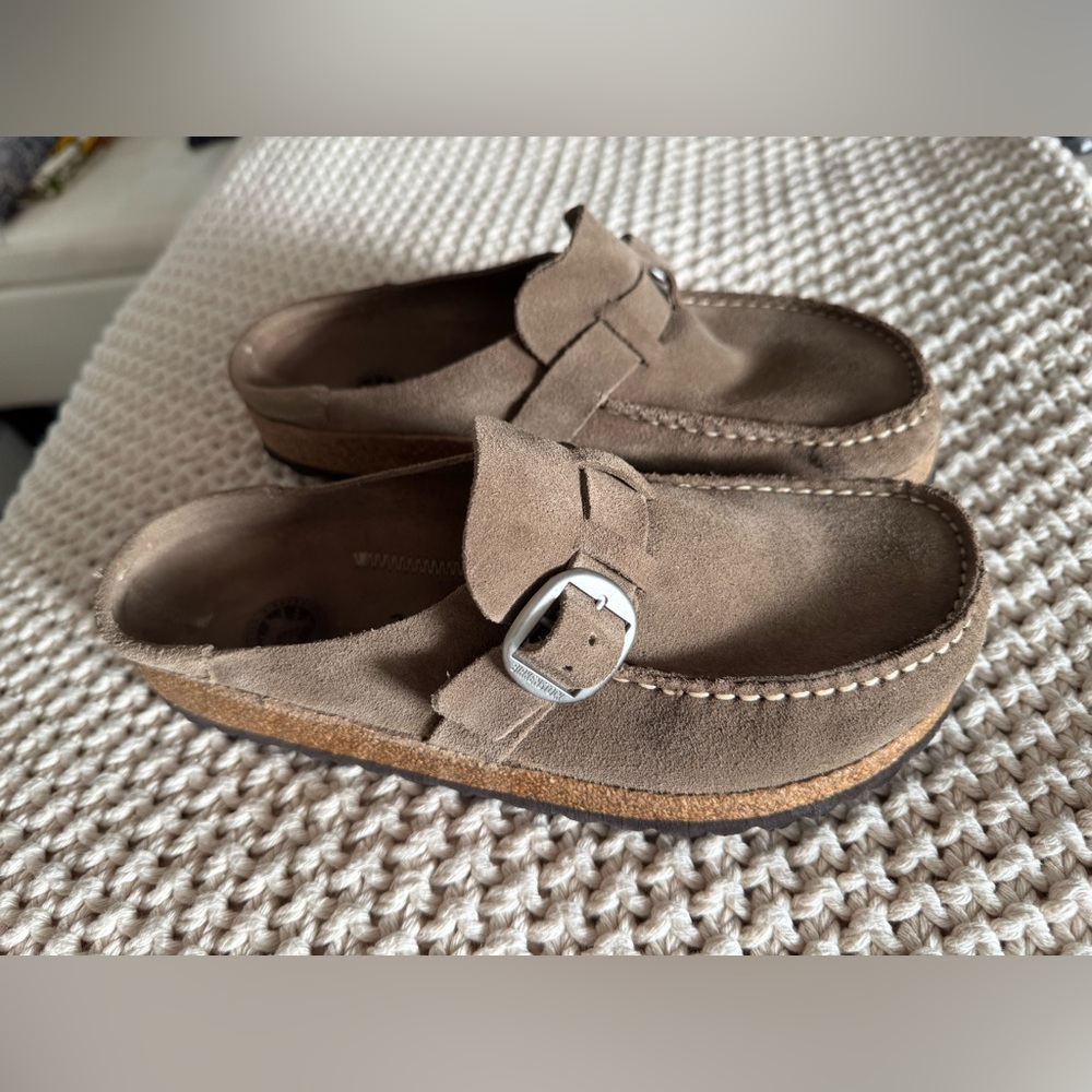Birkenstock Suede Buckley Clogs- Grey Taupe